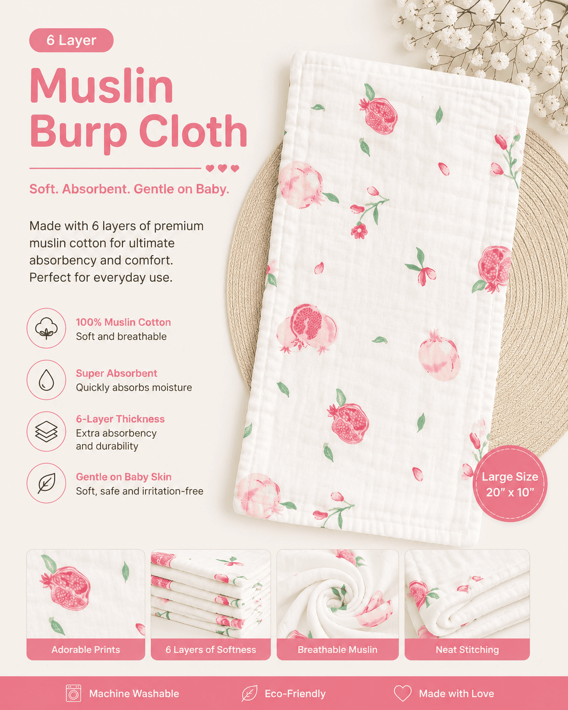6 Layer Muslin Burp Cloth