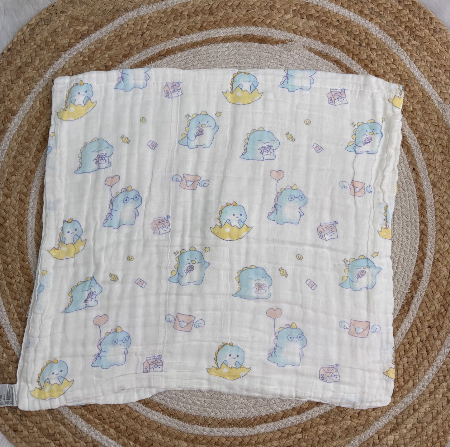 Muslin 6 Layer Bath Towel- Baby Dino