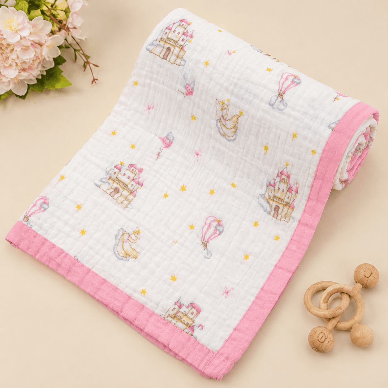 Muslin Receiving Blanket - Princess Castle
