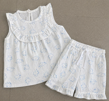 Premium Muslin Sleeveless Frill Top & Shorts Set