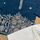 Premium Silk Embroidery Kurta Set - Navy Blue