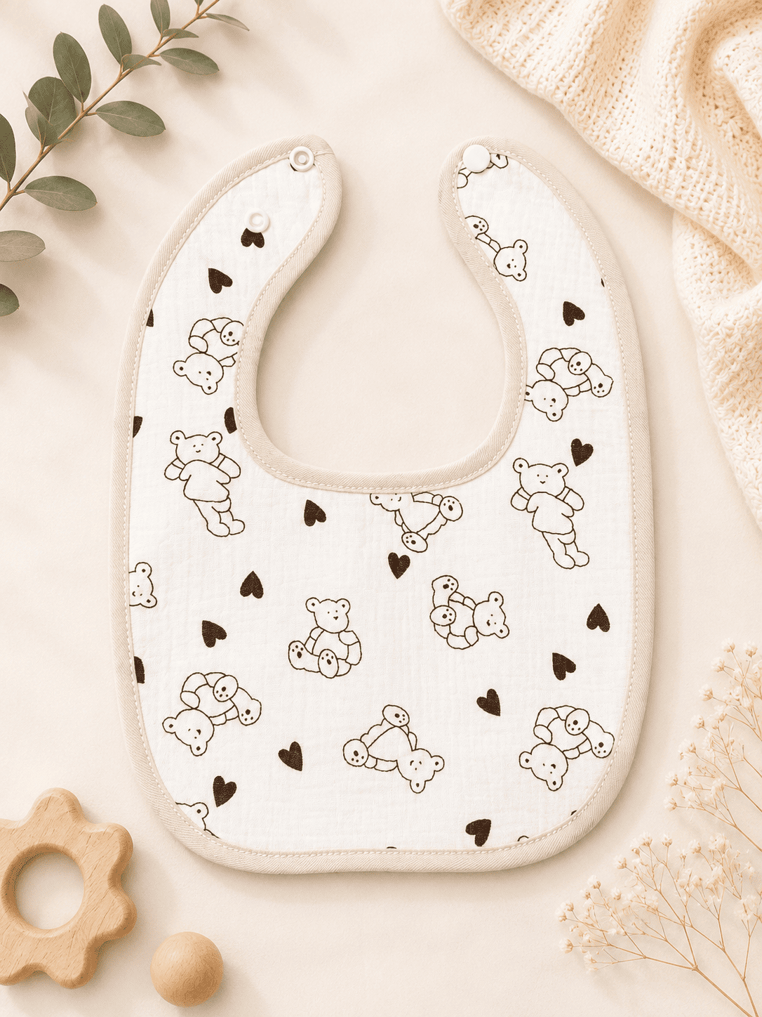 Muslin Bib - Teddy Hearts