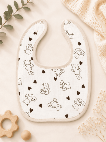 Muslin Bib - Teddy Hearts
