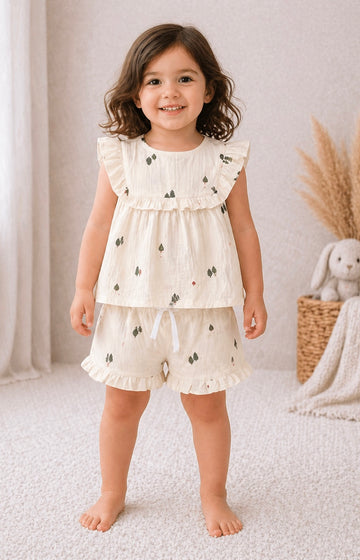 Premium Muslin Sleeveless Frill Top & Shorts Set