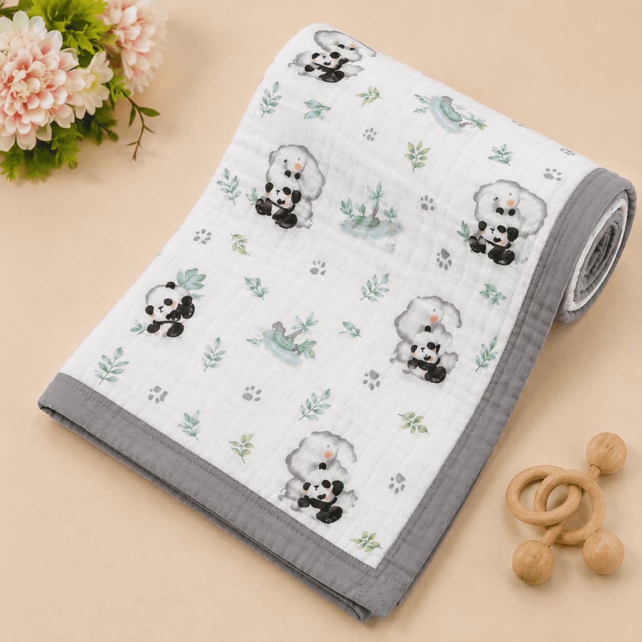 Muslin Receiving Blanket - Panda Cloud