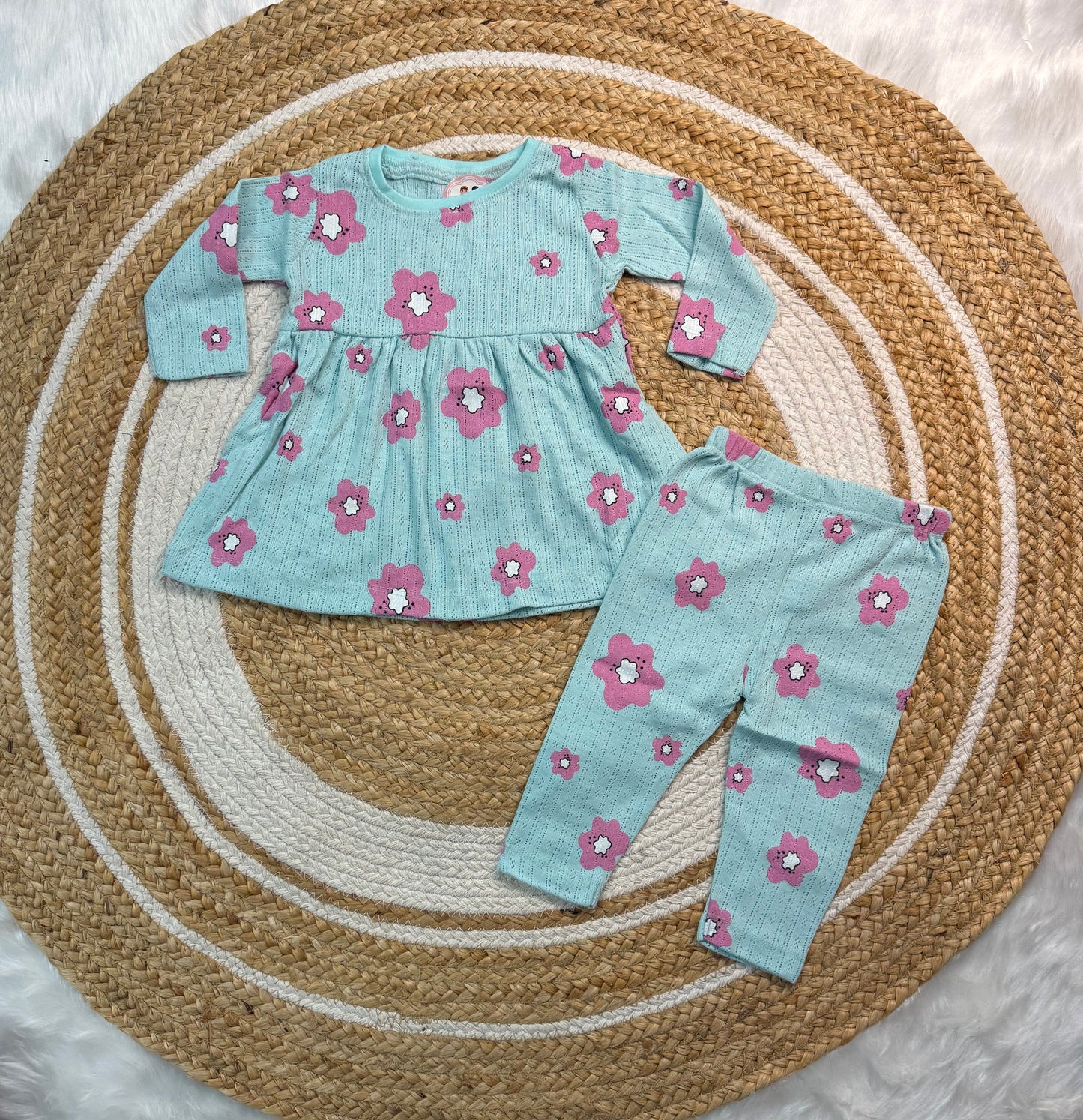 Frock with Legging Co-ord Set Infant - Blue Pink Flower