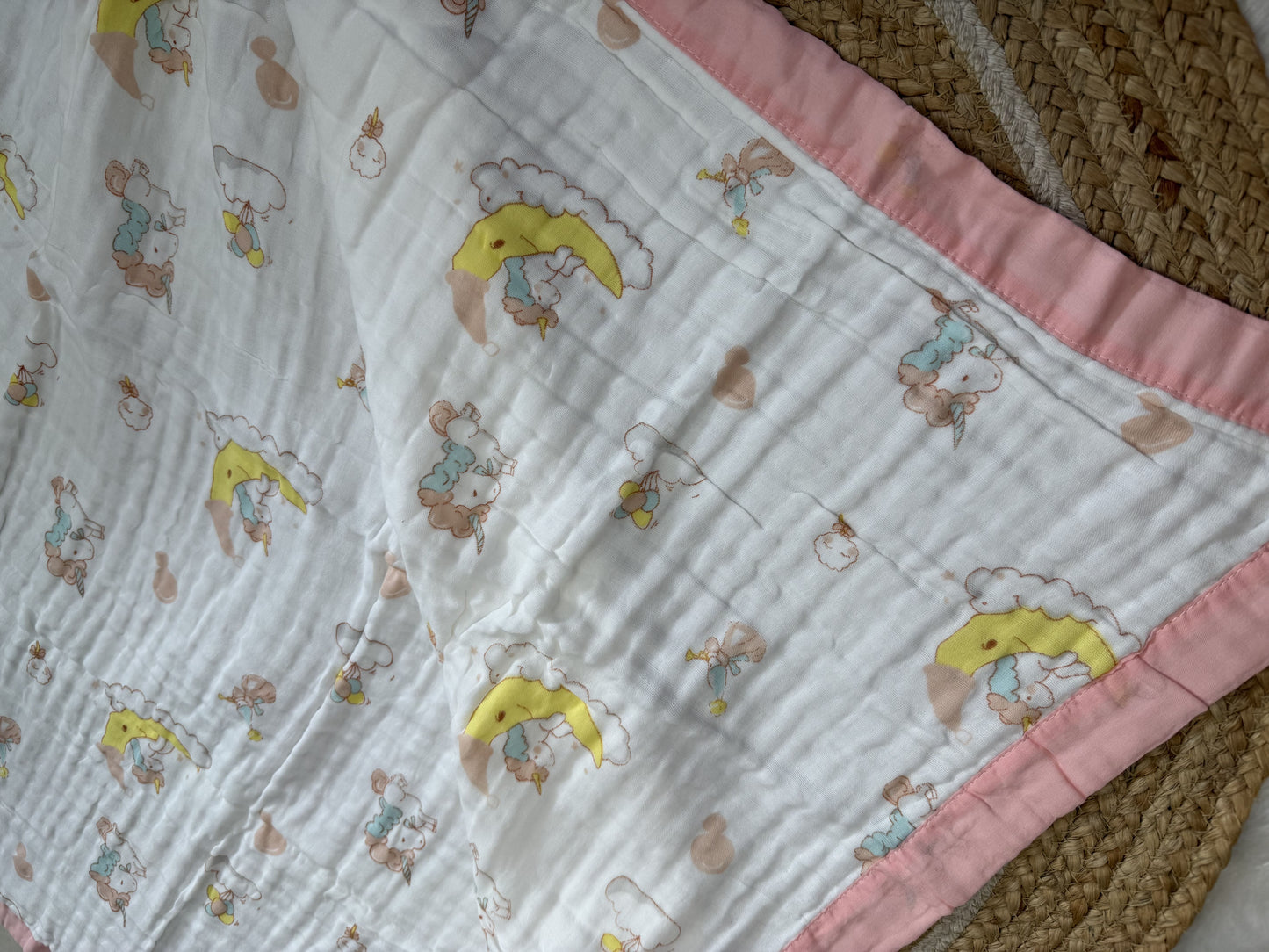 Muslin Receiving Blanket - Pink Bunny Moon