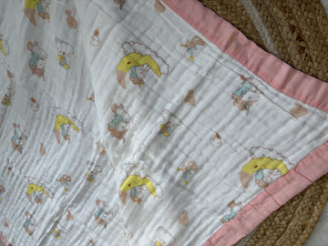 Muslin Receiving Blanket - Pink Bunny Moon