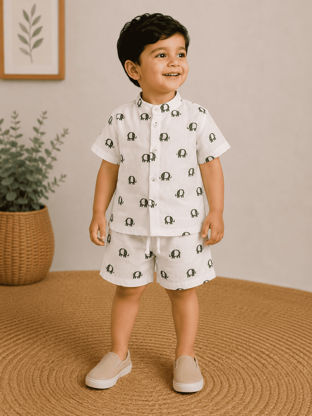 Premium Muslin Co-Ord Set - White Elephant