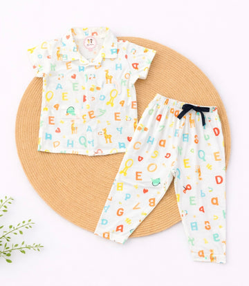 Half Sleeve Kids Night Suit - Alphabet