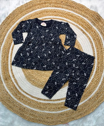 Frock with Legging Co-ord Set Infant - Black Leaf