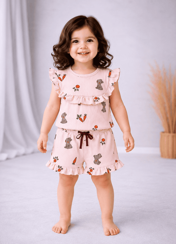 Sleeveless Frill Shorts Set - Pink Rabbit