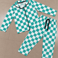 Premium Full Sleeve Night Suit - Green with White Checked