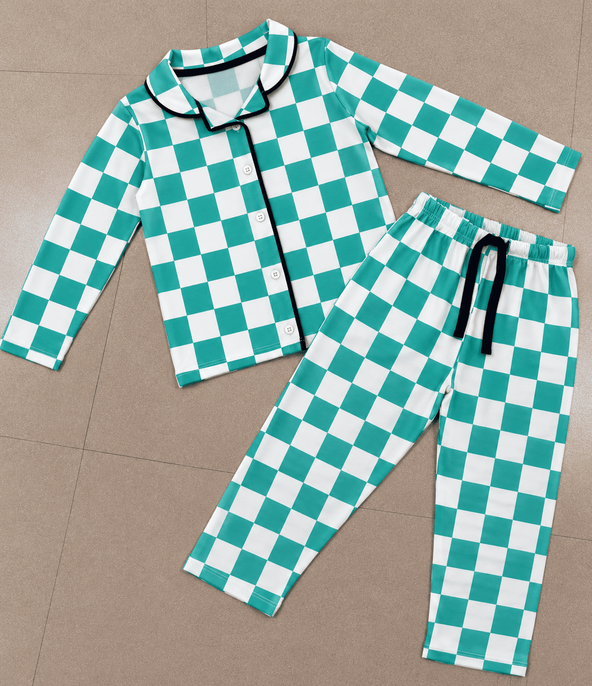 Premium Full Sleeve Night Suit - Green with White Checked