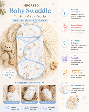 Velcro Swaddle - Blue Border