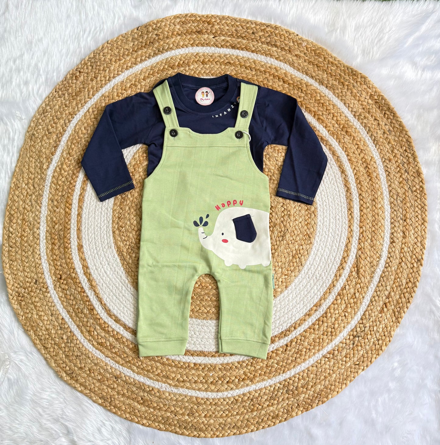 Dungaree Set Infant - Green Elephant