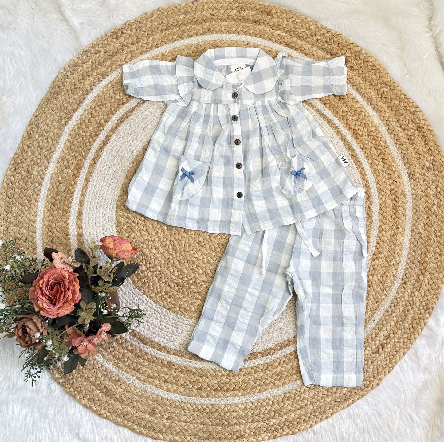 Muslin Girls Co-ords Set - Checked Half hand