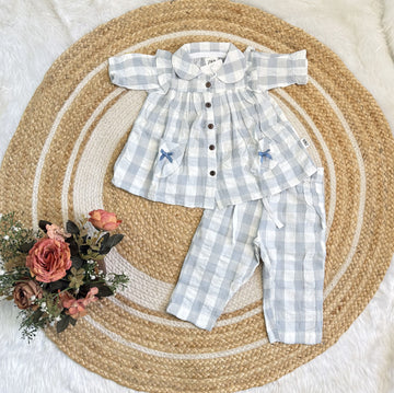 Muslin Girls Co-ords Set - Checked Half hand
