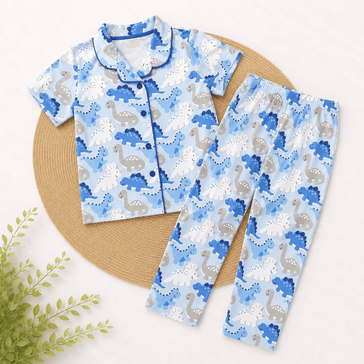 Half Sleeve Kids Night Suit - Blue Dinosaur