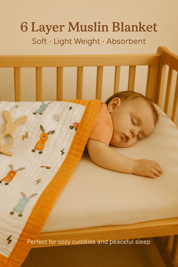 Muslin Receiving Blanket - Orange Border with Rabbit 100*100cm