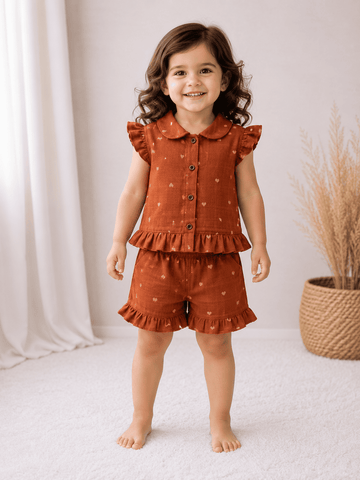 Muslin Frill Sleeve Shorts Set