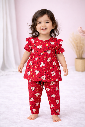 Frock with Pant Co-ord Set - Red Micky