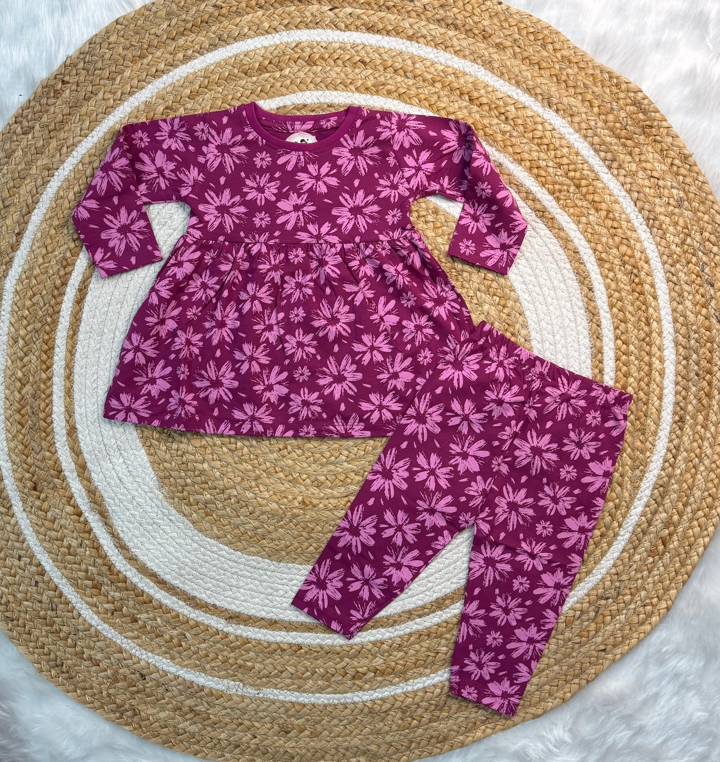 Frock with Legging Co-ord Set Infant - Dark Pink Flower