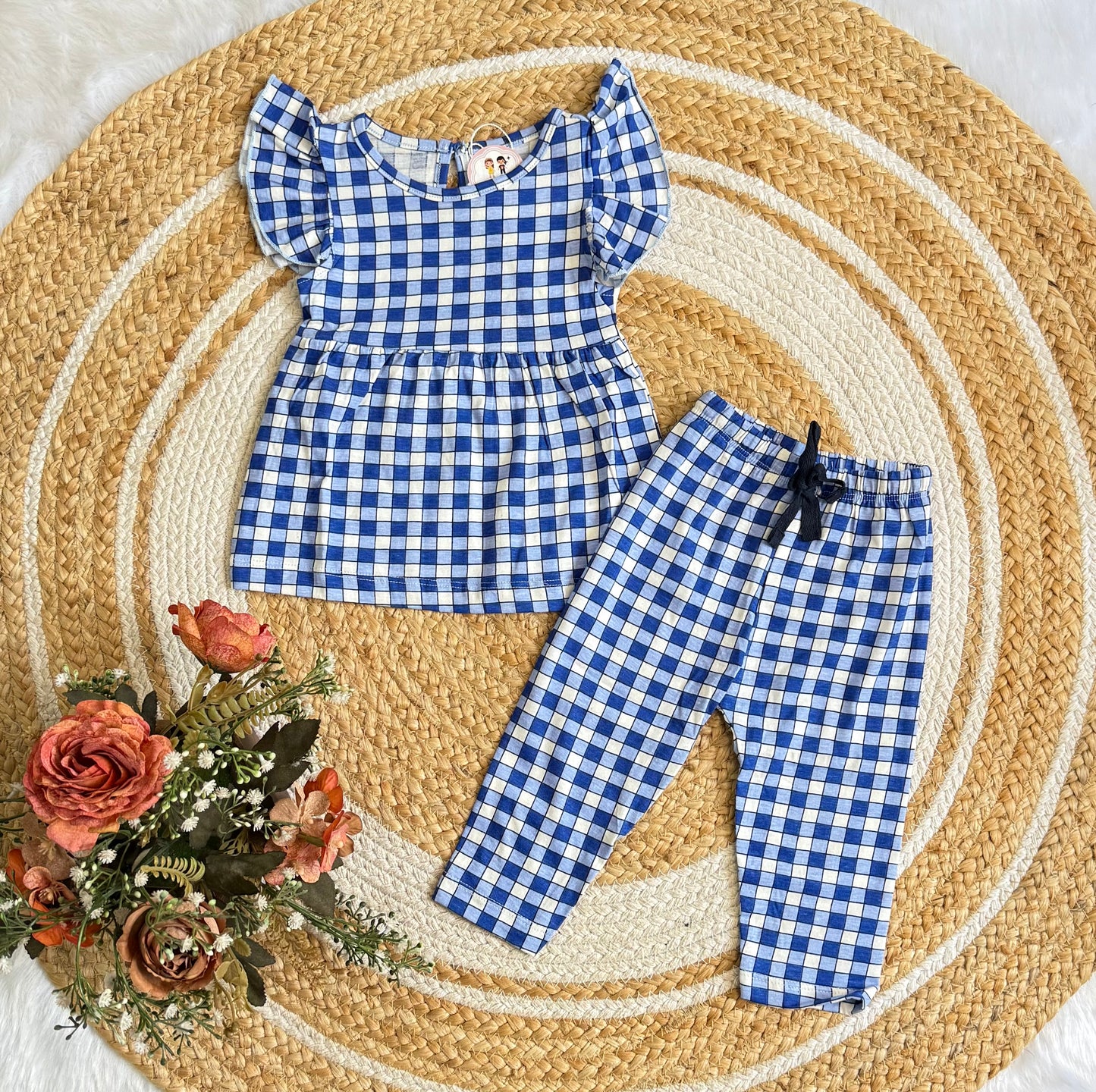 Frock with Pant Co-ord Set - Blue White Checked
