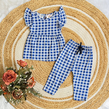 Frock with Pant Co-ord Set - Blue White Checked