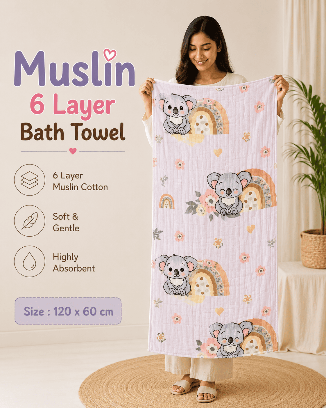 Muslin 6 Layer Bath Towel- Kola