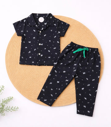 Half Sleeve Kids Night Suit - Black