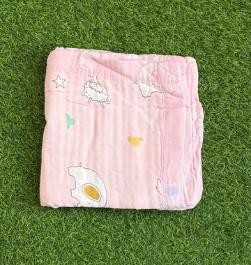 Muslin Receiving Blanket - Pink Border with Animals 110*110 cm
