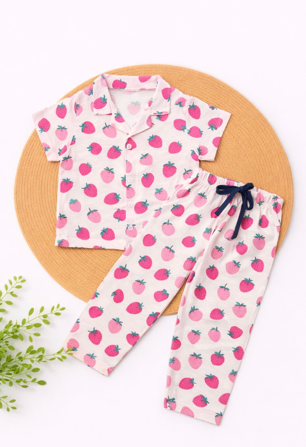 Half Sleeve Kids Night Suit - White Strawberry