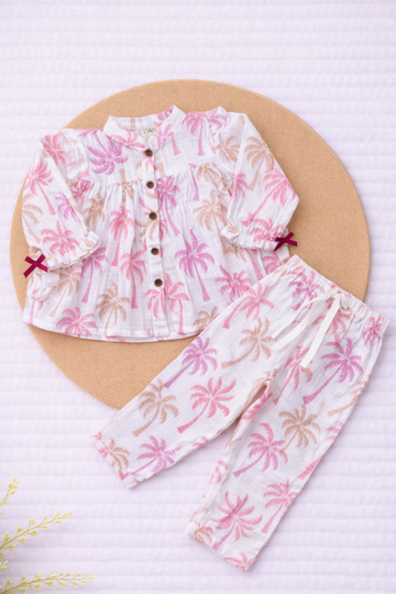 Muslin Girls Co-ords Set - Pink Tree