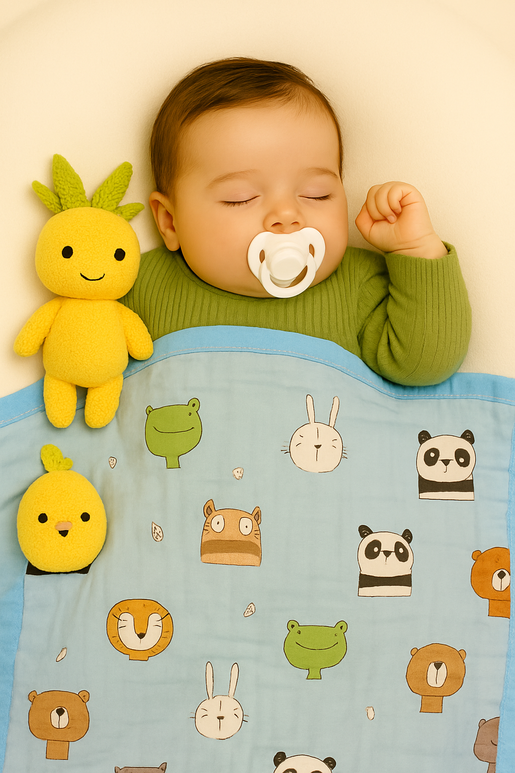 Muslin Receiving Blanket - Blue Border with Animals 110*110 cm