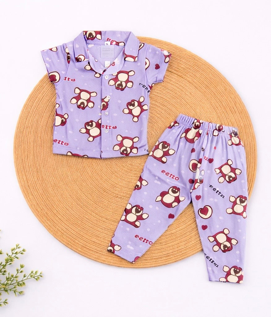 Half Sleeve Kids Night Suit - Lavender Panda