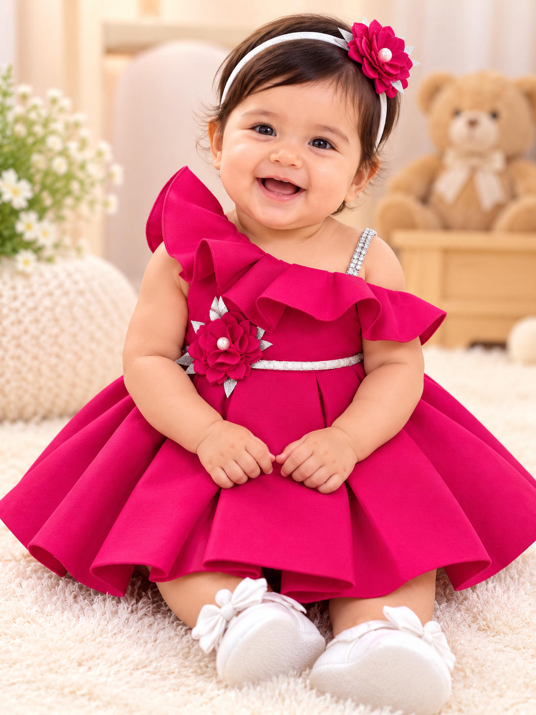 Premium Scuba Frock with Flair - Pink (Baby)