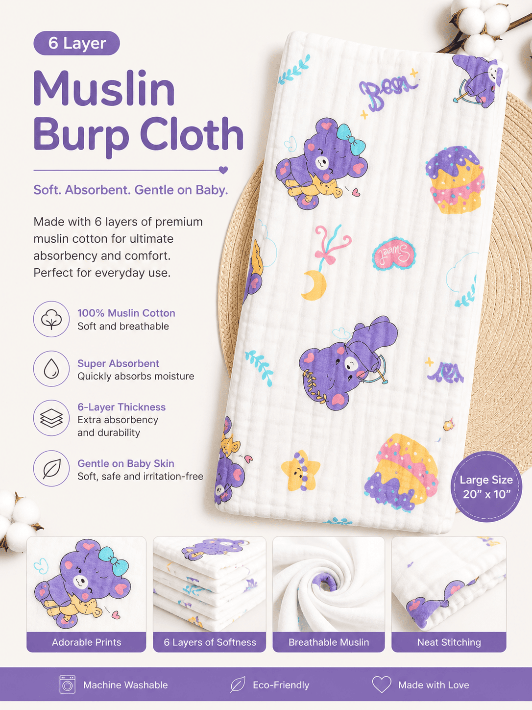 6 Layer Muslin Burp Cloth