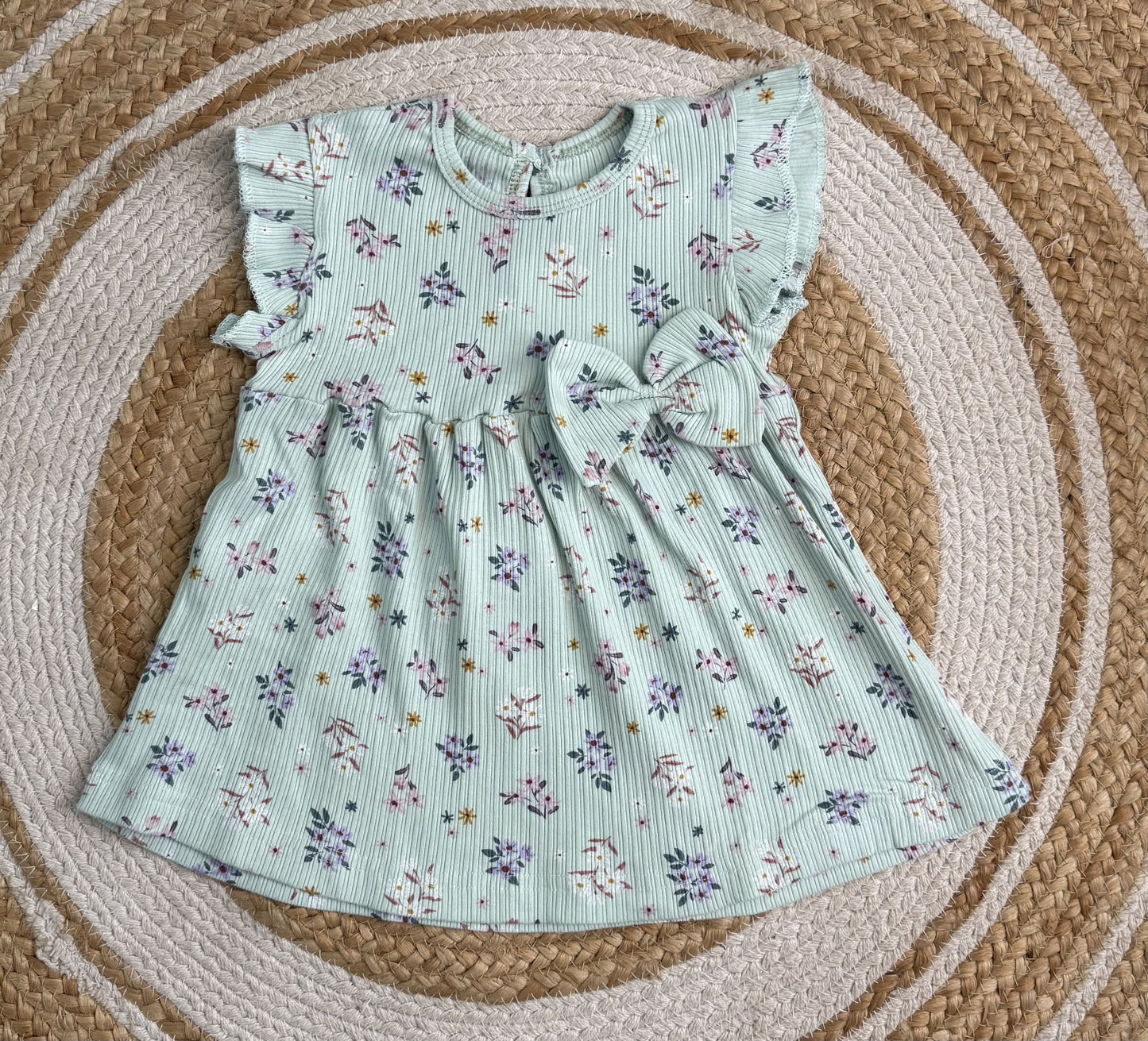 Frill Sleeve Frock - Pastel Green flower