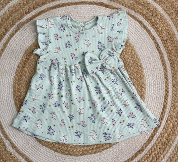 Frill Sleeve Frock - Pastel Green flower