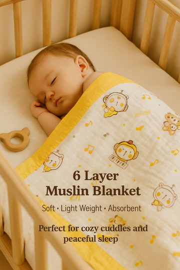 Muslin Receiving Blanket - Yellow Border with Music Theme 100*100 cm