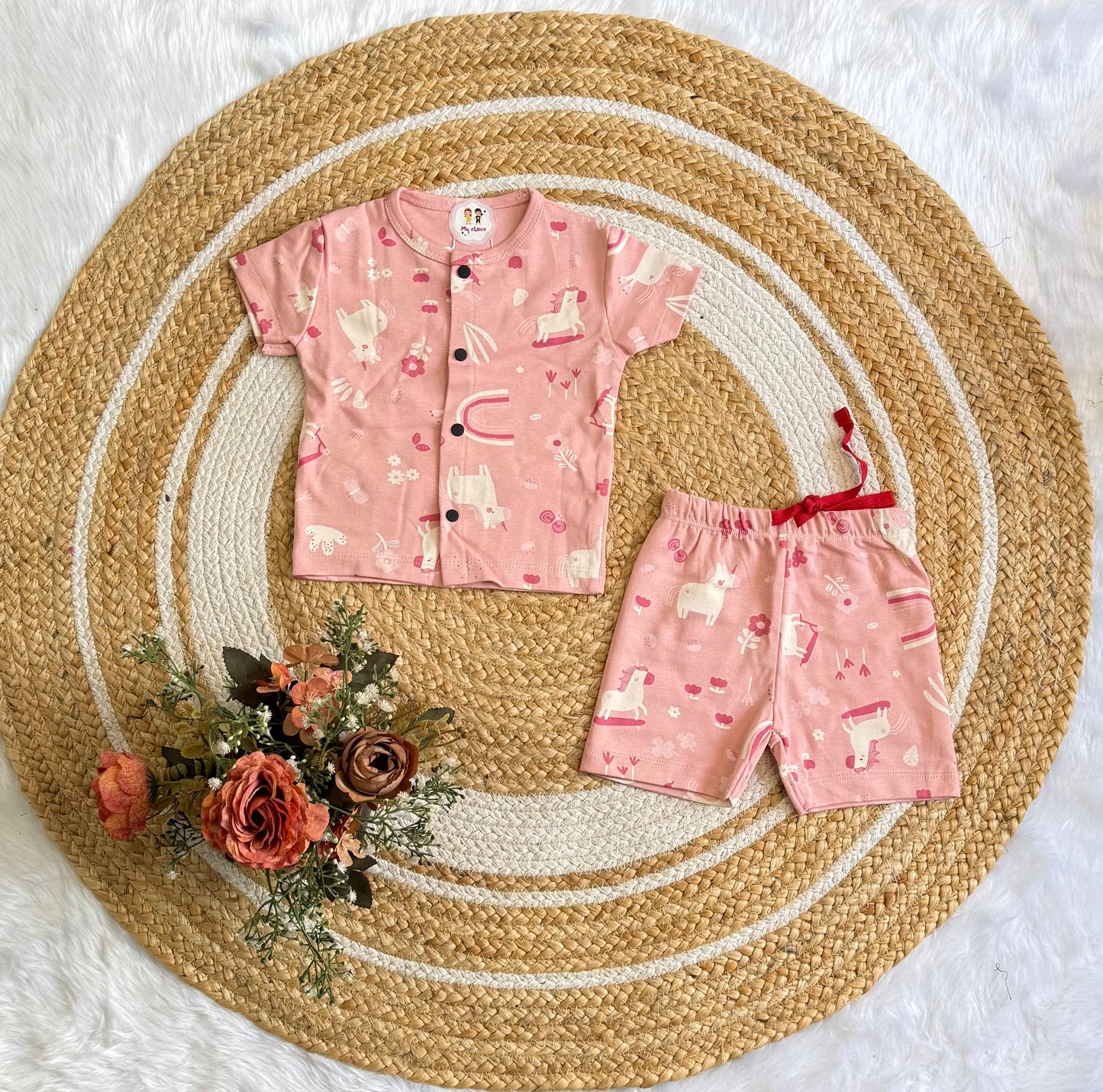 Button Shorts Set -Pink Unicorn
