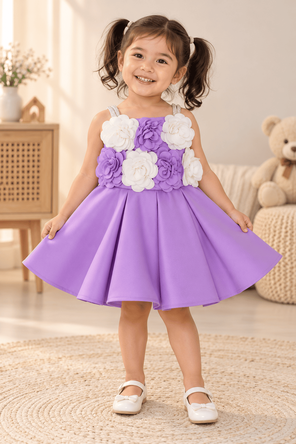 Premium Scuba Frock with Flair - Lavender