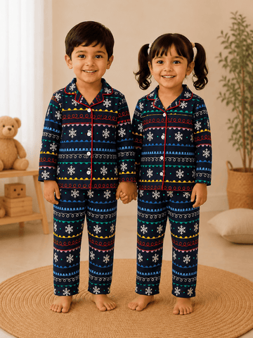 Premium Full Sleeve Night Suit -  Navy blue
