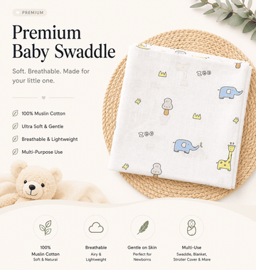 Premium Muslin Swaddle - Off White Elephant
