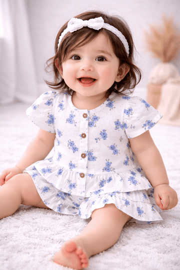 Co-ord Set for Girls - Blue Flower
