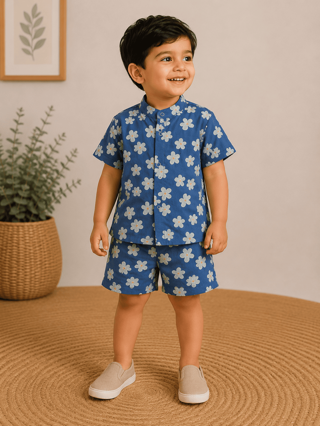 Premium Muslin Co-Ord Set - Blue Flower