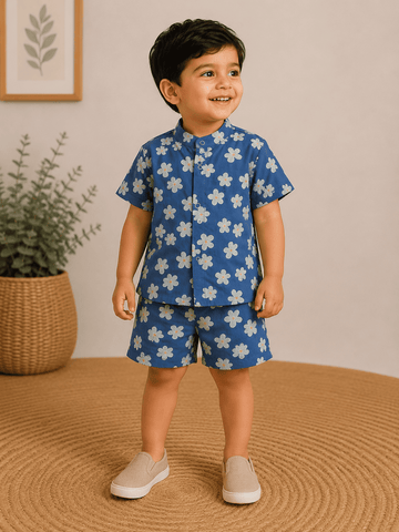 Premium Muslin Co-Ord Set - Blue Flower