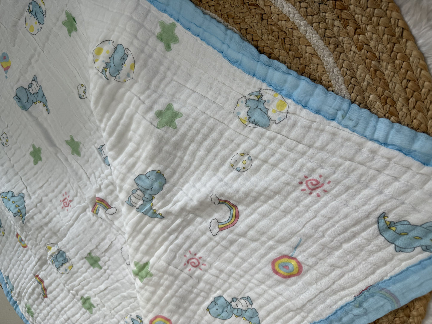 Muslin Receiving Blanket - Dino With Rainbow