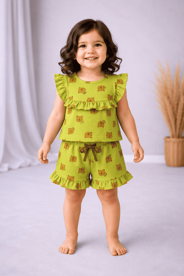 Sleeveless Frill Shorts Set - Green Panda